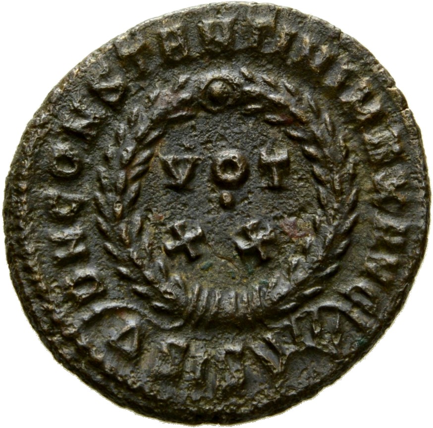 Constantine I reverse — VOT/XX within a laurel wreath