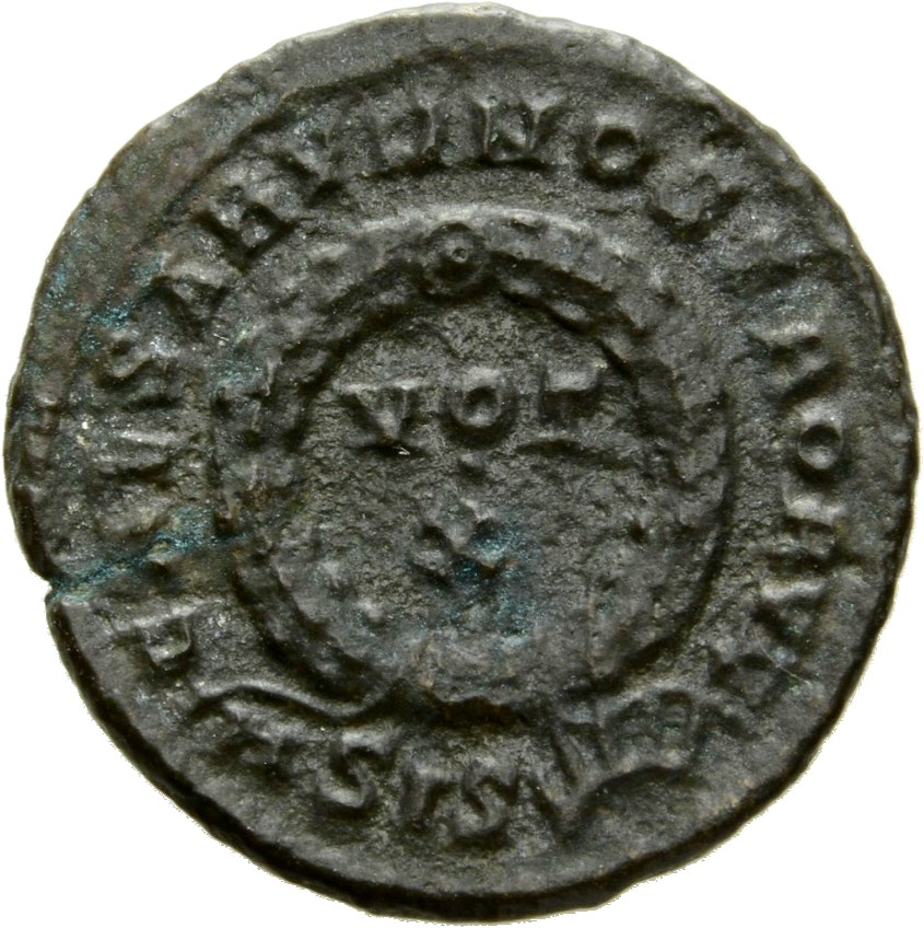 Constantine I reverse — VOT/X within a laurel wreath