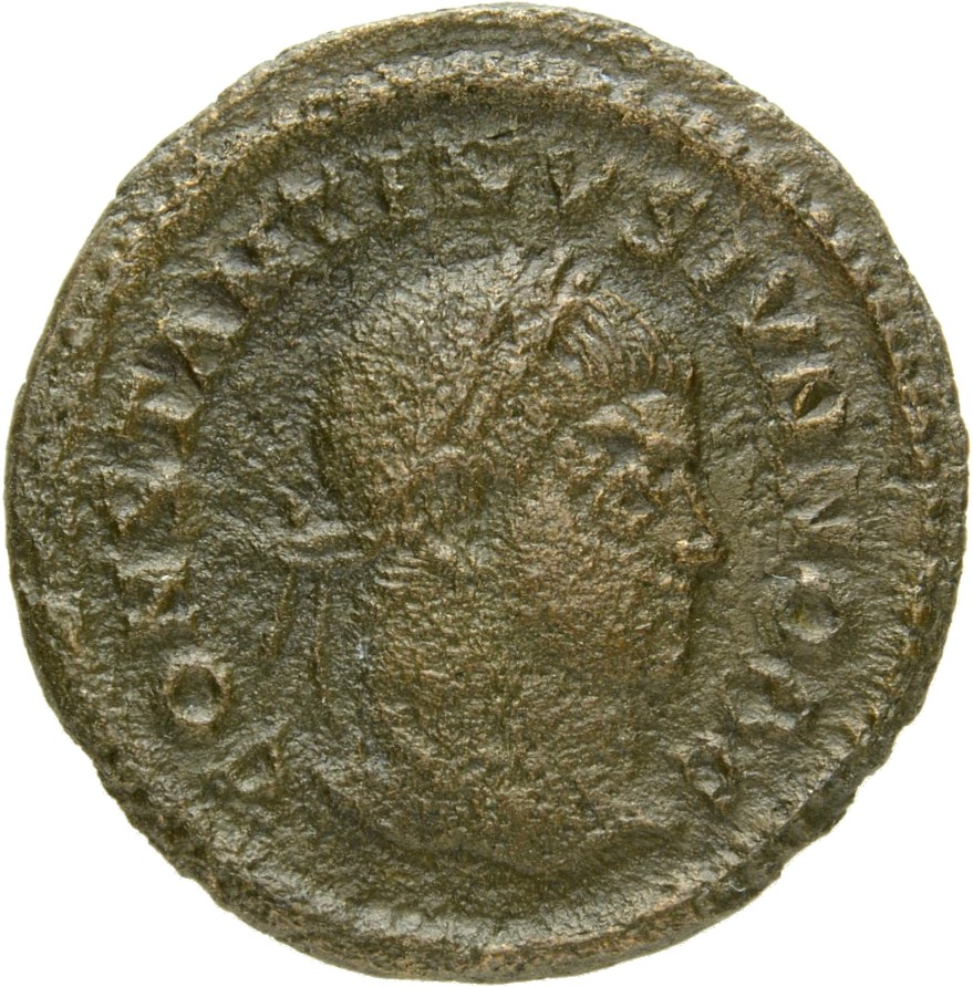RIC VII Siscia 182 Constantine I obverse, Head of Constantine II, laureate, right