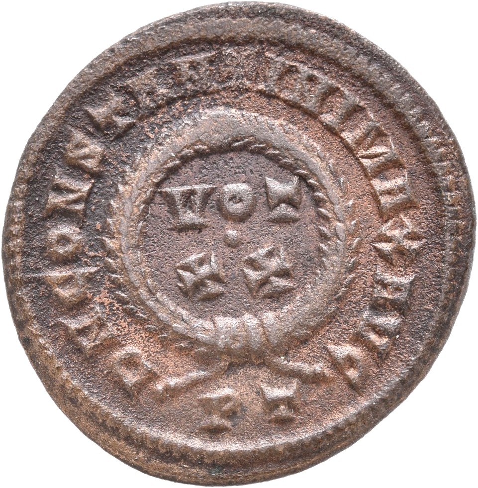 Constantine I reverse — VOT/X within a laurel wreath