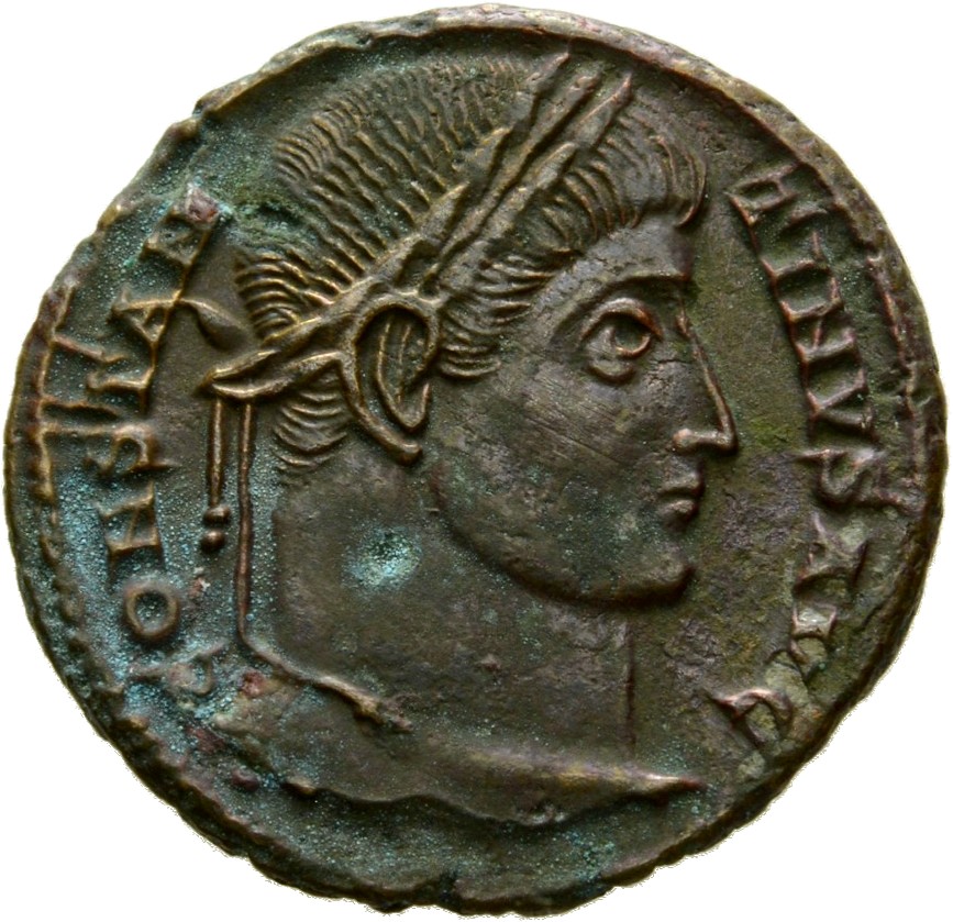 Constantine I obverse — Head of Constantine I, laureate, right