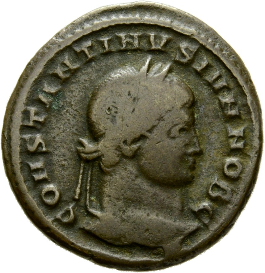 RIC VII Siscia 202 Constantine I obverse, Head of Constantine II, laureate, right