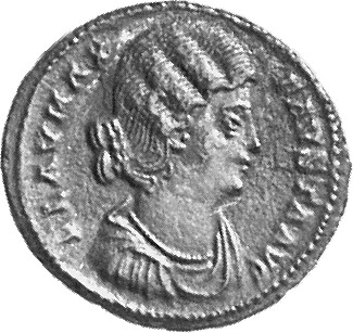 Constantine I obverse — Bust of Fausta, waved hair, mantled, right