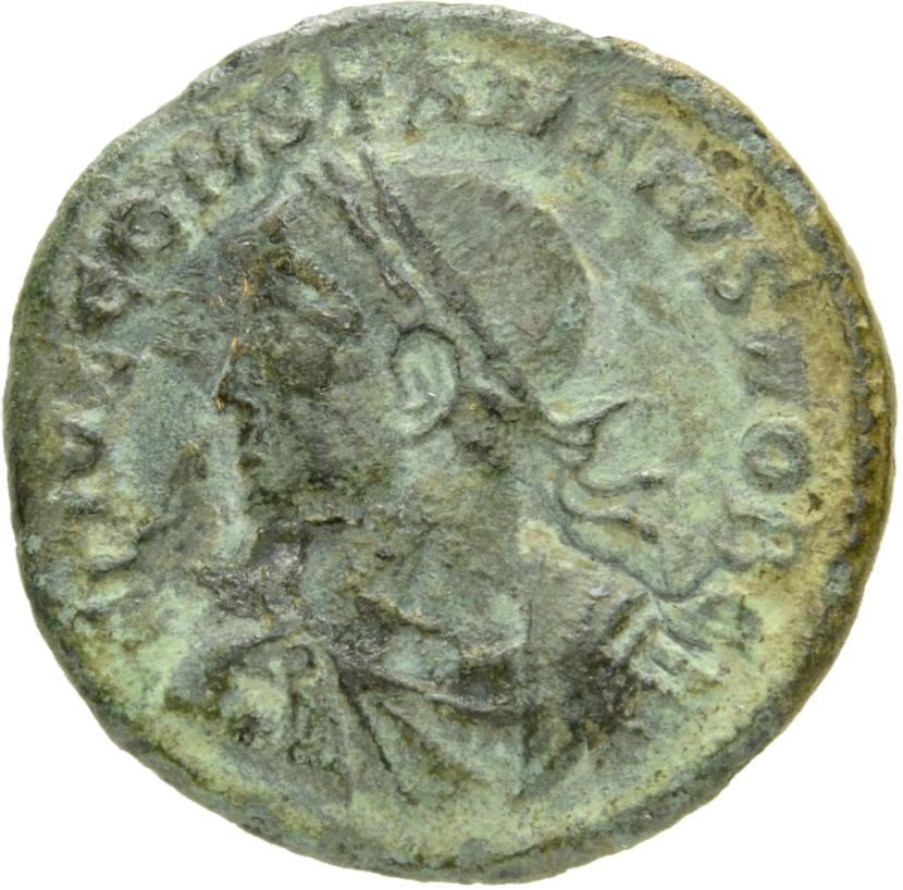 Constantine I obverse — Bust of Constantius II, laureate, draped, cuirassed, left