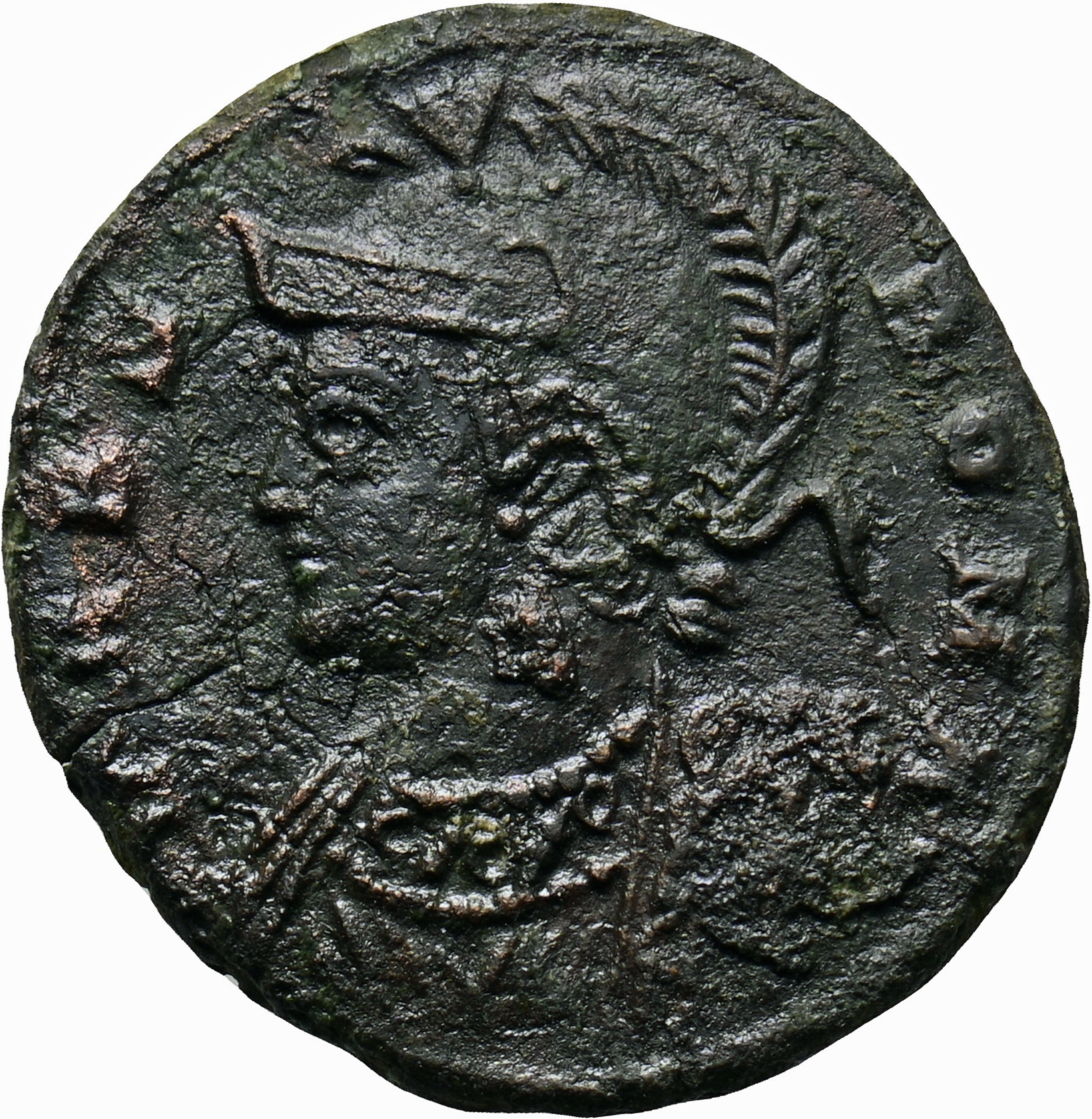 RIC VII Siscia 222 Constantine I obverse, Bust of Roma, helmeted, wearing imperial cloak, left