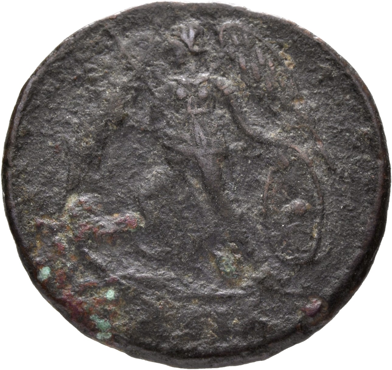 RIC VII Siscia 224 Constantine I reverse, Victory, winged, draped, standing left on prow, holding spear in right hand and ...