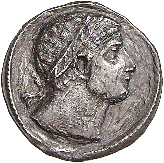RIC VII Siscia 229 Constantine I obverse, Head of Constantine I, rosette-diademed, right, looking upward