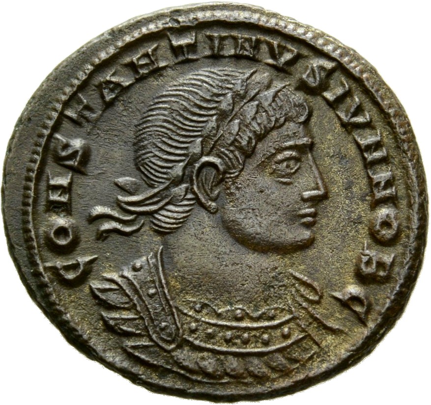 RIC VII Siscia 236 Constantine I obverse, Bust of Constantine II, laureate, cuirassed, right