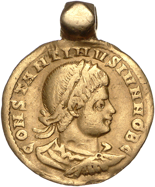RIC VII Siscia 251 Constantine I obverse, Bust of Constantine II, laureate, draped, cuirassed, right, seen from behind