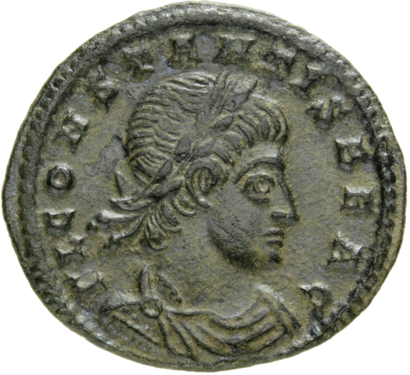 RIC VII Siscia 255 Constantine I obverse, Bust of Constans, laureate, draped, cuirassed, right