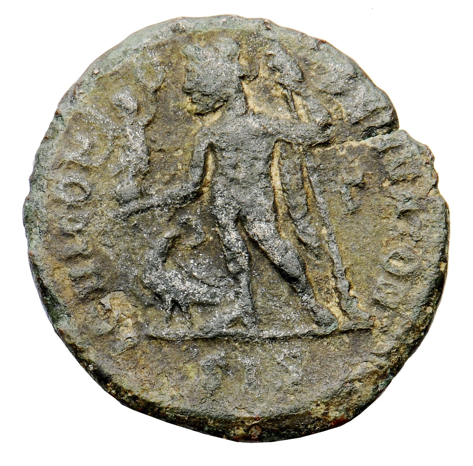 RIC VII Siscia 4 Licinius reverse, Jupiter, nude, chlamys draped across left shoulder, standing left, holding Victory on g...