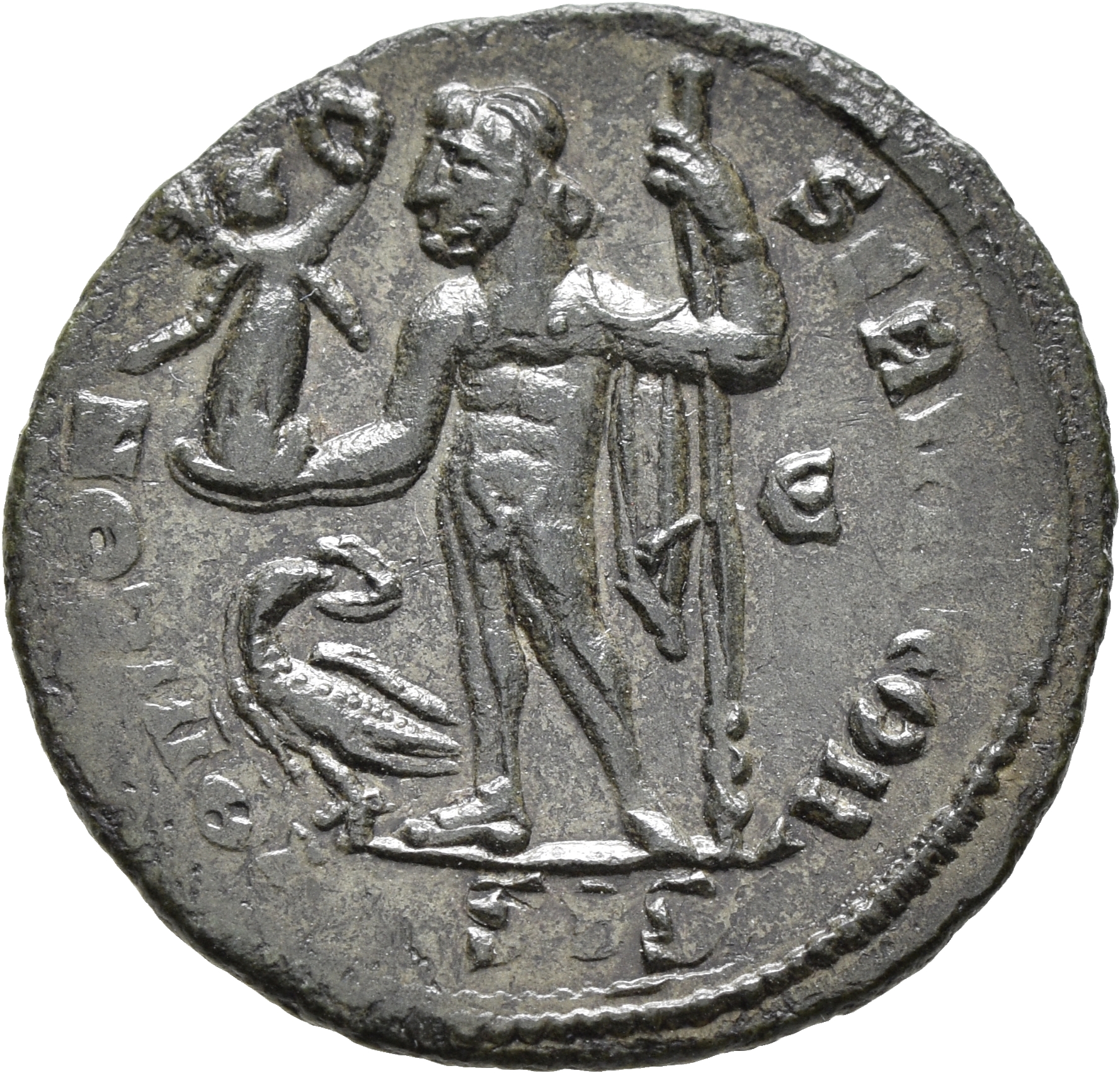 RIC VII Siscia 7 Licinius reverse, Jupiter, nude, chlamys draped across left shoulder, standing left, holding Victory on g...