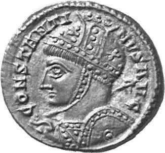 RIC VII Siscia 84 Constantine I obverse, Bust of Constantine I, wearing high-crested helmet, cuirassed, left, spear across...