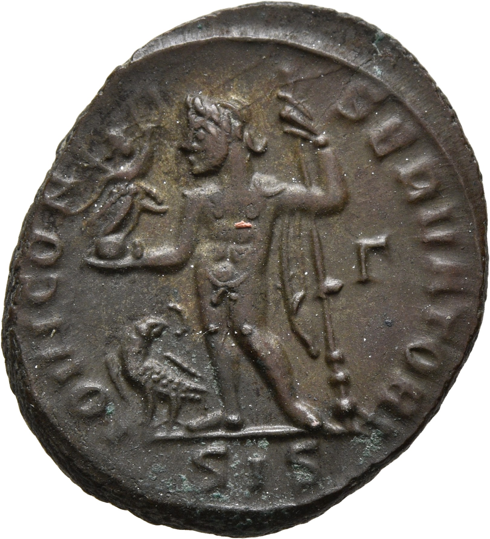RIC VII Siscia 9 Licinius reverse, Jupiter, nude, chlamys draped across left shoulder, standing left, holding Victory on g...