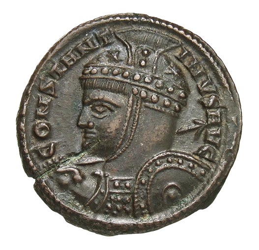 RIC VII Siscia 95 Constantine I obverse, Bust of Constantine I, wearing high-crested helmet, cuirassed, left, spear across...