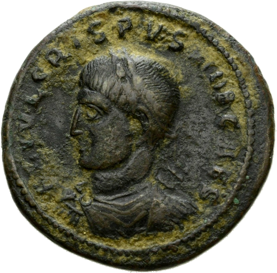 RIC VII Thessalonica 113 Constantine I obverse, Bust of Crispus, laureate, draped, cuirassed, left