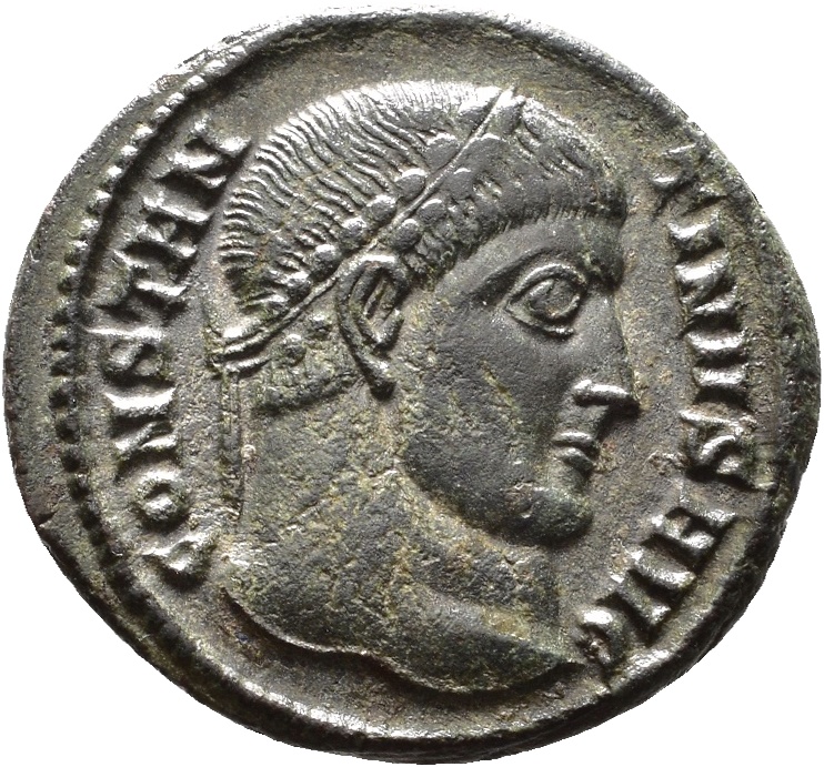 RIC VII Thessalonica 117 Constantine I obverse, Head of Constantine I, laureate, right