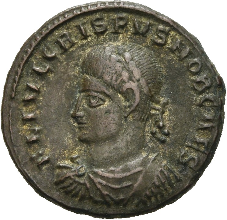 RIC VII Thessalonica 121 Constantine I obverse, Bust of Crispus, laureate, draped, cuirassed, left