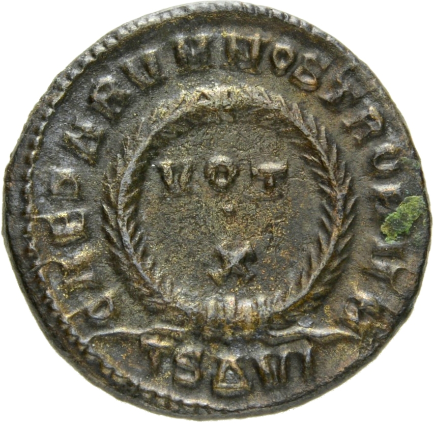 Constantine I reverse — VOT/X within a laurel wreath