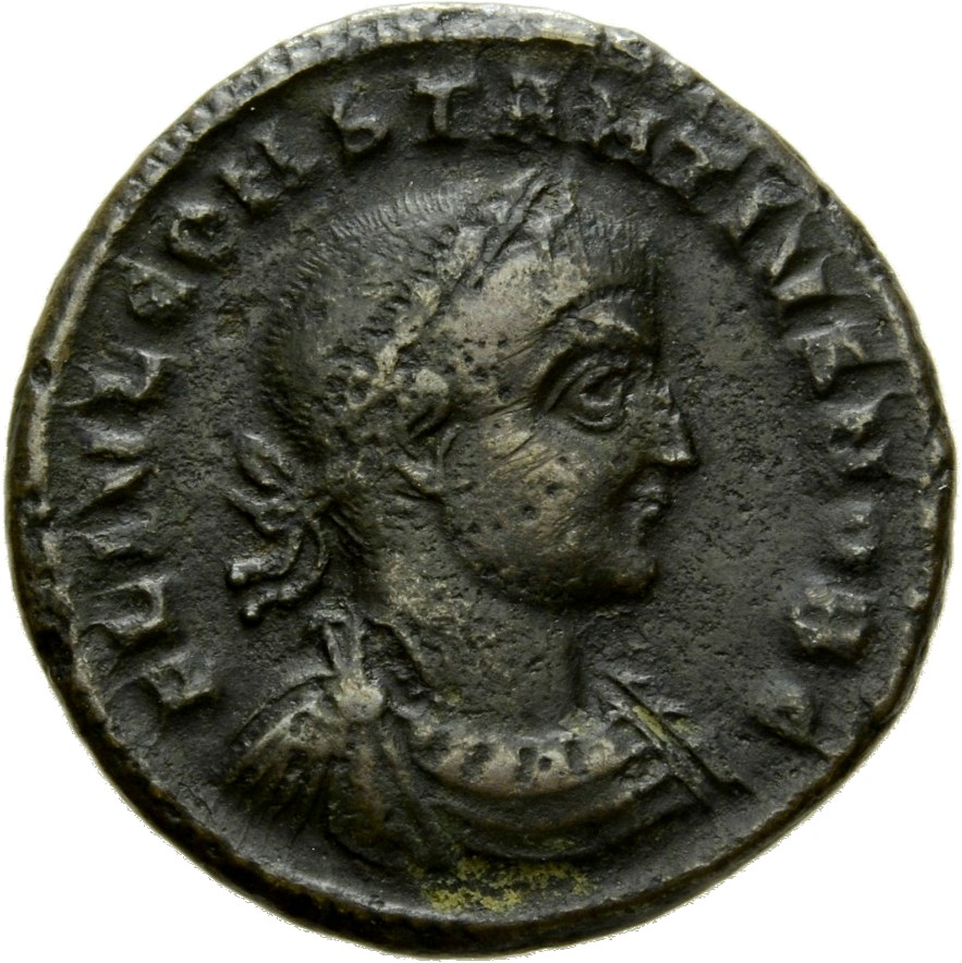 RIC VII Thessalonica 158 Constantine I obverse, Bust of Constantius II, laureate, draped, cuirassed, right