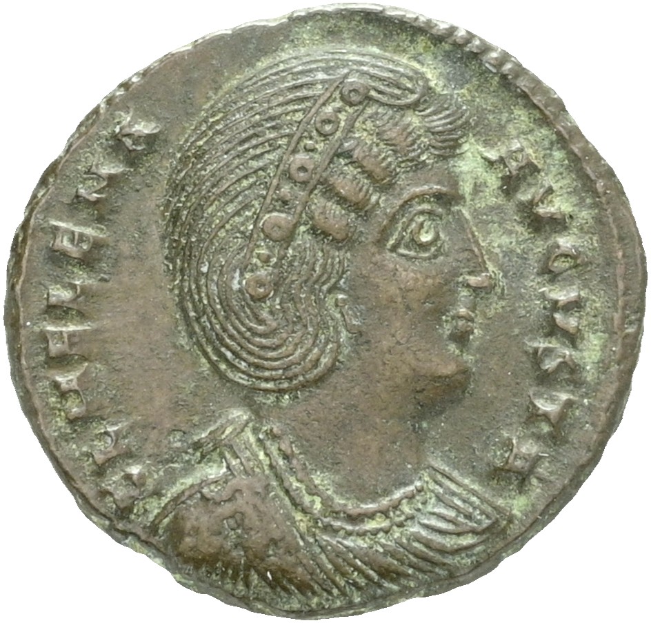 RIC VII Thessalonica 159 Constantine I obverse, Bust of Helena, wearing necklace and mantle, right
