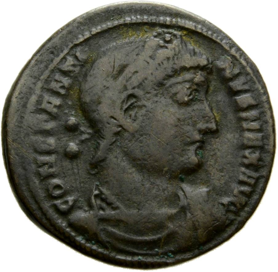 Constantine I obverse — Bust of Constantine I, rosette-diademed, draped, cuirassed, right
