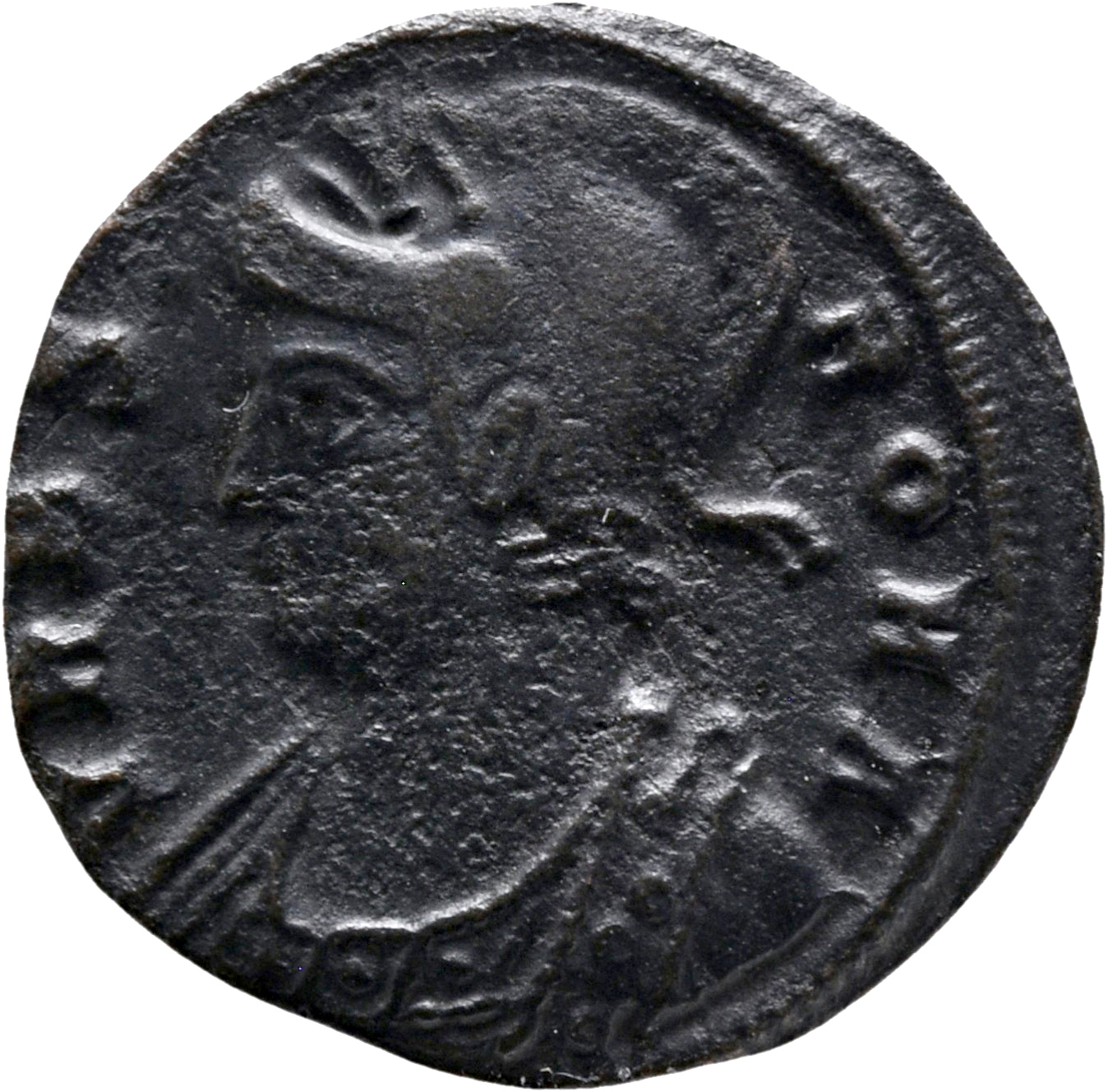 RIC VII Thessalonica 187 Constantine I obverse — Bust of Roma, helmeted, wearing imperial cloak, left