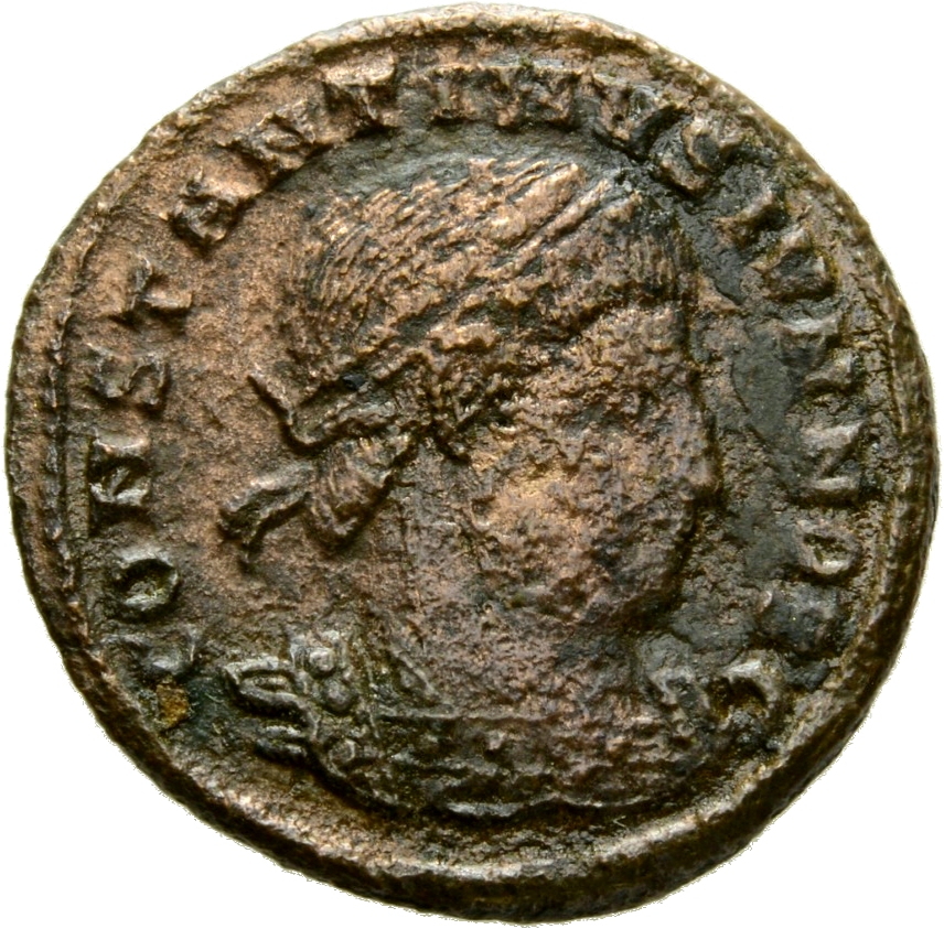 RIC VII Thessalonica 199 Constantine I obverse, Bust of Constantine II, laureate, cuirassed, right