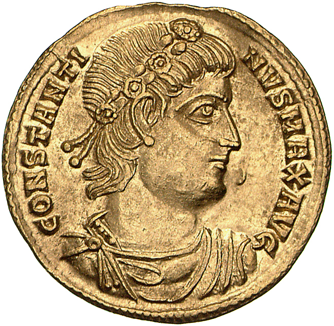RIC VII Thessalonica 208 Constantine I obverse, Bust of Constantine I, rosette-diademed, draped, cuirassed, right