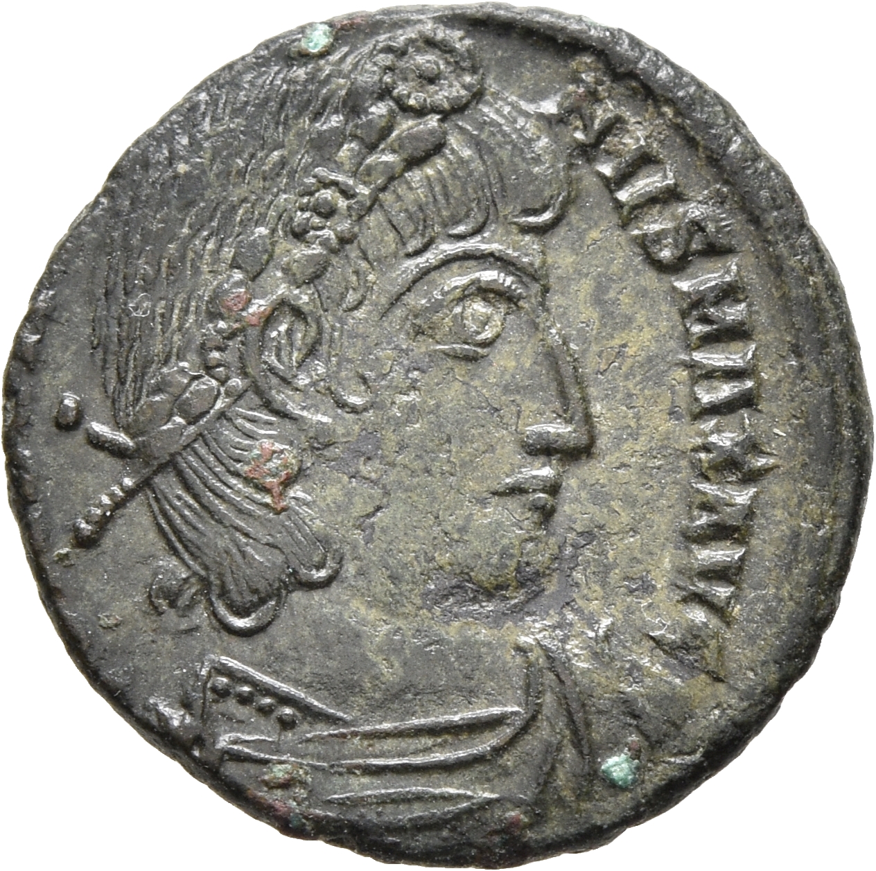 RIC VII Thessalonica 222 Constantine I obverse, Bust of Constantine I, rosette-diademed, draped, cuirassed, right