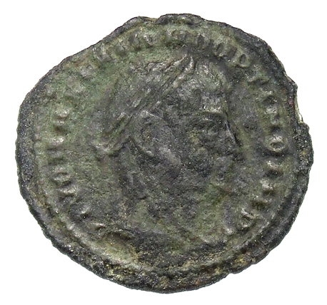 RIC VII Thessalonica 24 Constantine I obverse, Head of Maximian, veiled, laureate, right