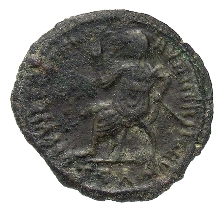 RIC VII Thessalonica 24 Constantine I reverse, Maximian, veiled, draped, seated left in curule chair, holding short sceptr...