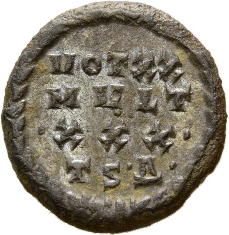 RIC VII Thessalonica 31 Constantine I reverse, VOT/XX/MVLT/•XXX• within laurel wreath with mint mark