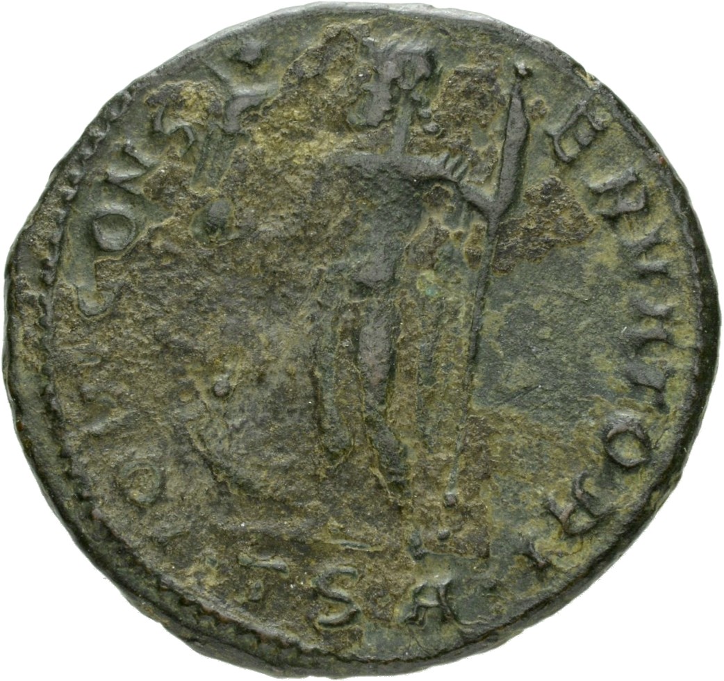 RIC VII Thessalonica 5 Licinius reverse, Jupiter, nude, chlamys draped across left shoulder, standing left, holding Victor...