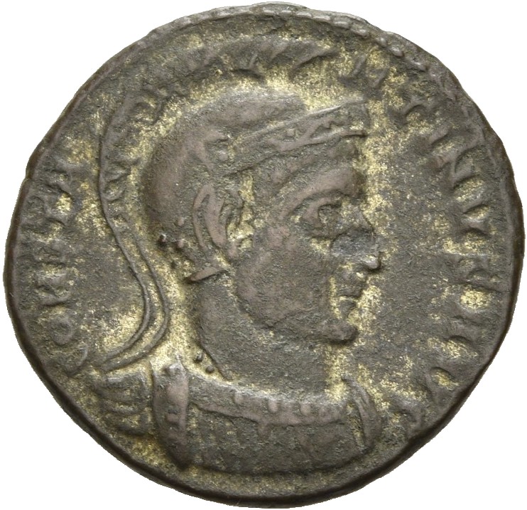 RIC VII Thessalonica 75 Constantine I obverse, Bust of Constantine I, helmeted, cuirassed, right