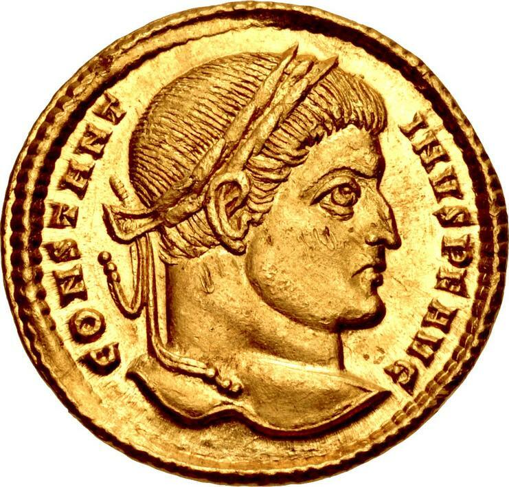 RIC VII Ticinum 101 Constantine I obverse — Head of Constantine I, laureate, right