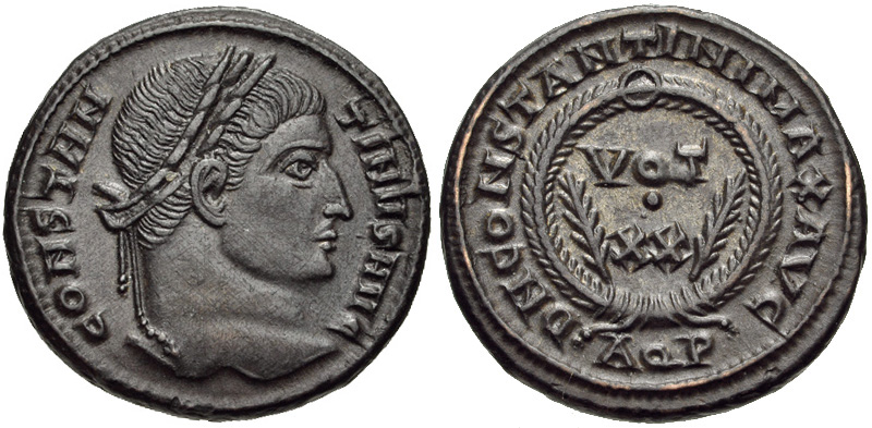 RIC VII Ticinum 104 Constantine I obverse — Head of Constantine I, laureate, right
