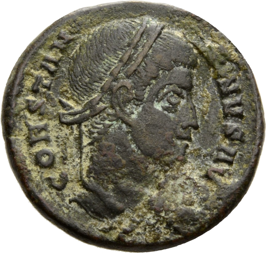 RIC VII Ticinum 163 Constantine I obverse, Head of Constantine I, laureate, right