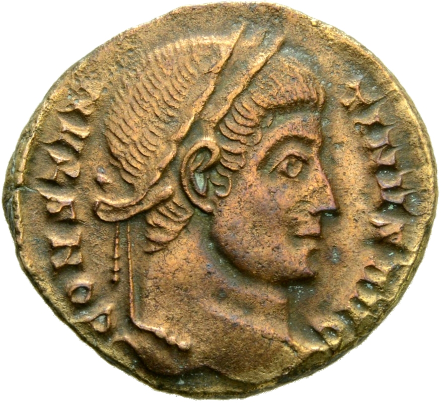 RIC VII Ticinum 167 Constantine I obverse, Head of Constantine I, laureate, right