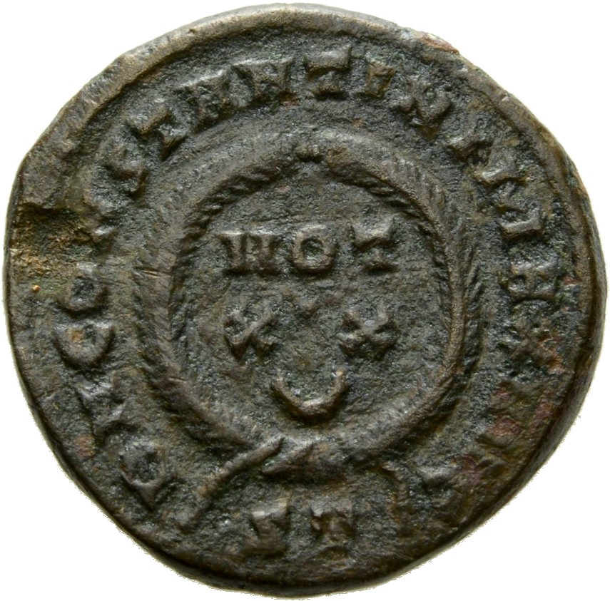 Constantine I reverse — VOT/XX within a laurel wreath