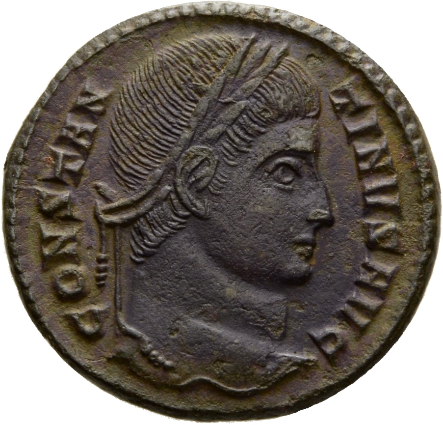 RIC VII Ticinum 174 Constantine I obverse, Head of Constantine I, laureate, right