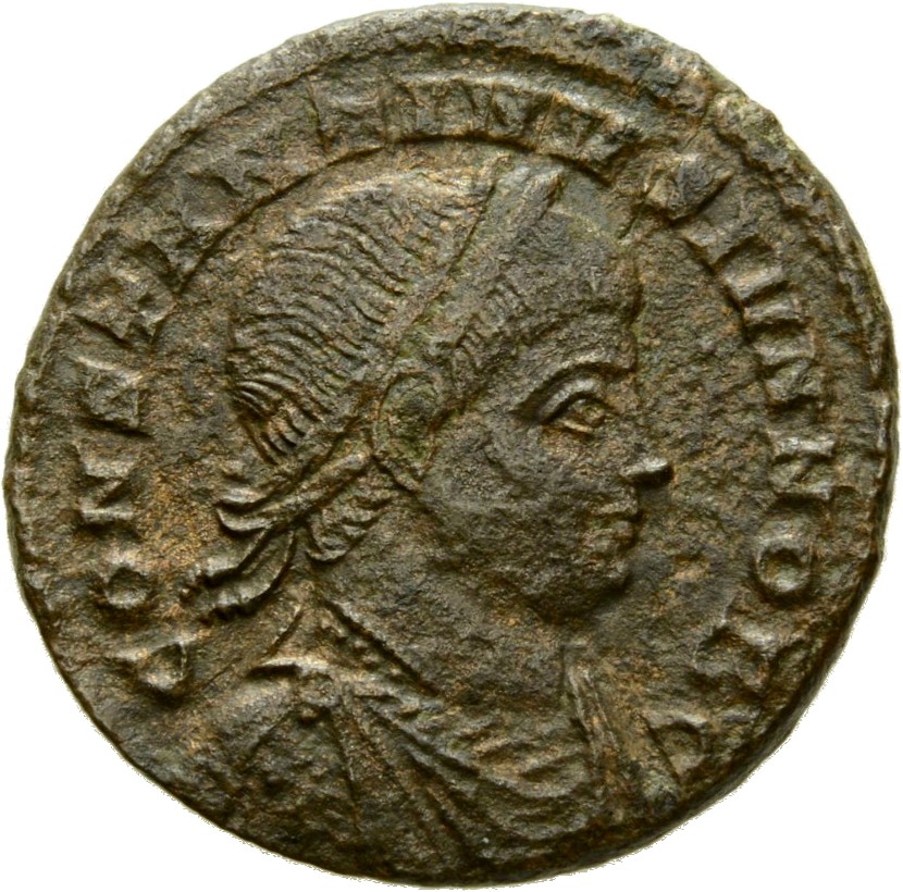 RIC VII Ticinum 176 Constantine I obverse, Bust of Constantine II, laureate, draped, cuirassed, right