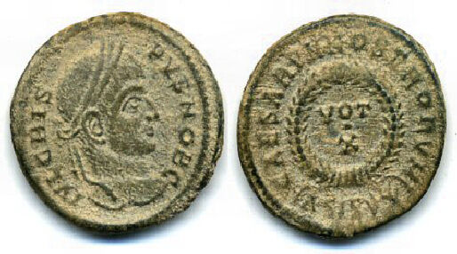 RIC VII Ticinum 181 Constantine I obverse, Bust of Constantius II, laureate, draped, cuirassed, right