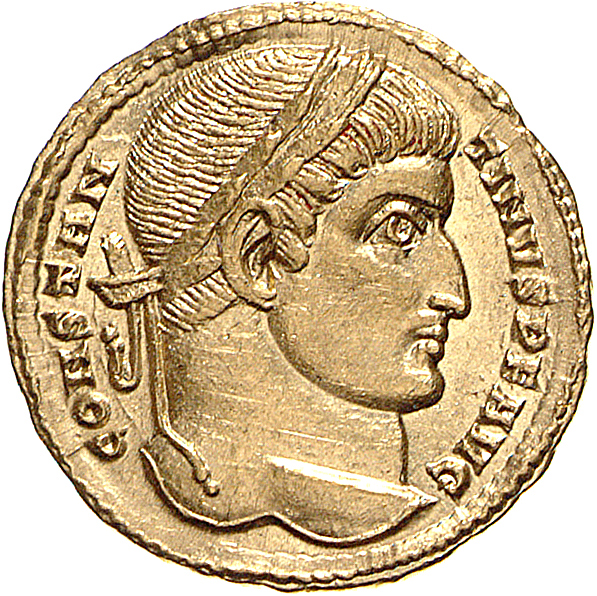 RIC VII Ticinum 26 Constantine I obverse, Head of Constantine I, laureate, right