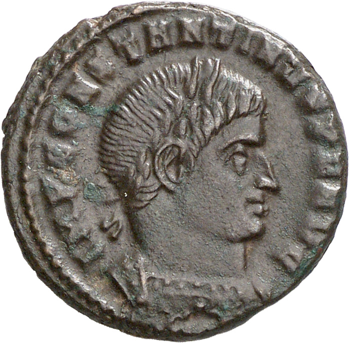 RIC VII Ticinum 45 Constantine I obverse, Bust of Constantine I, laureate, cuirassed, right