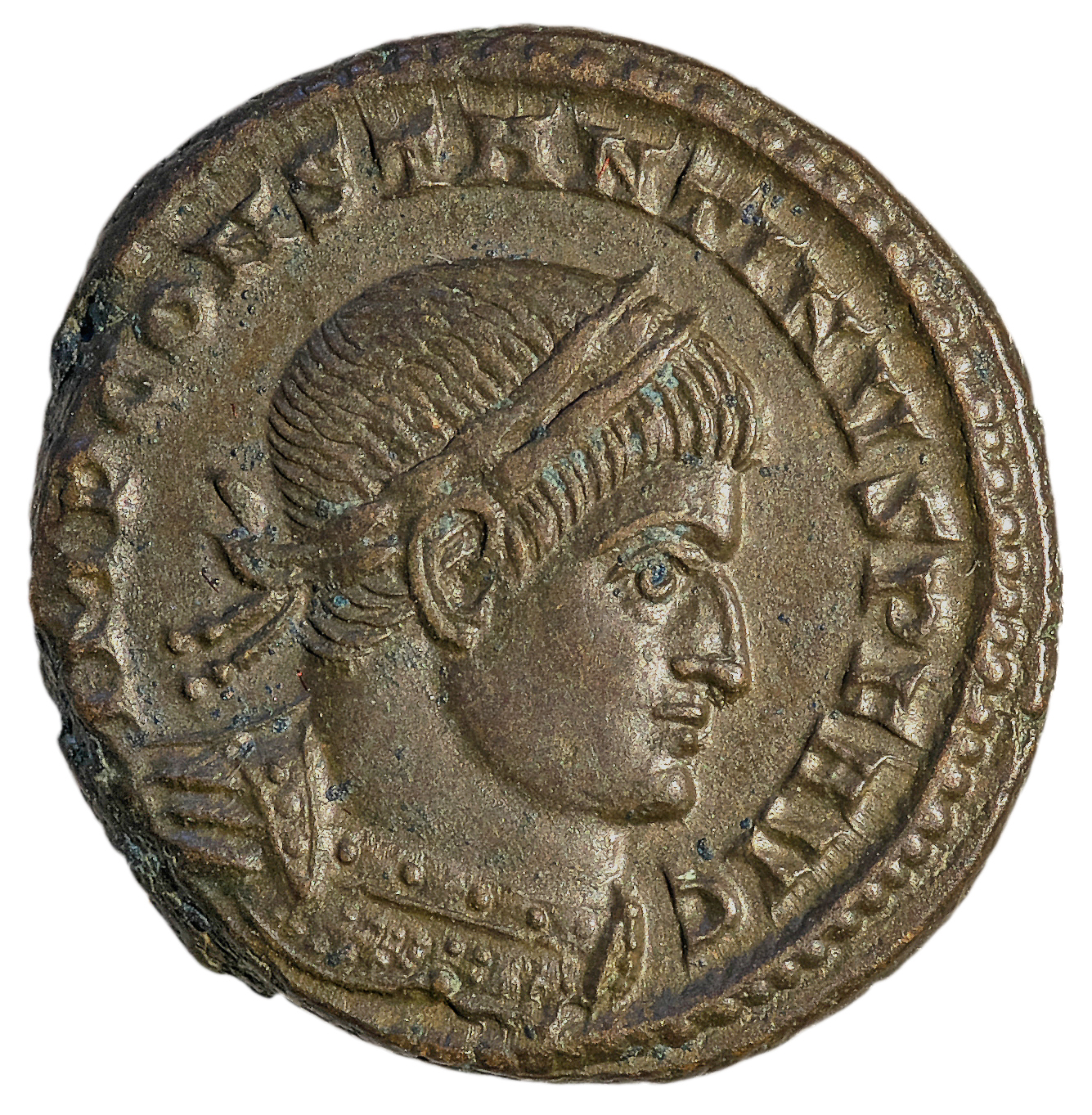 Constantine I obverse — Bust of Constantine I, laureate, cuirassed, right
