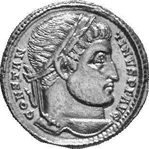 RIC VII Ticinum 49 Constantine I obverse, Head of Constantine I, laureate, right