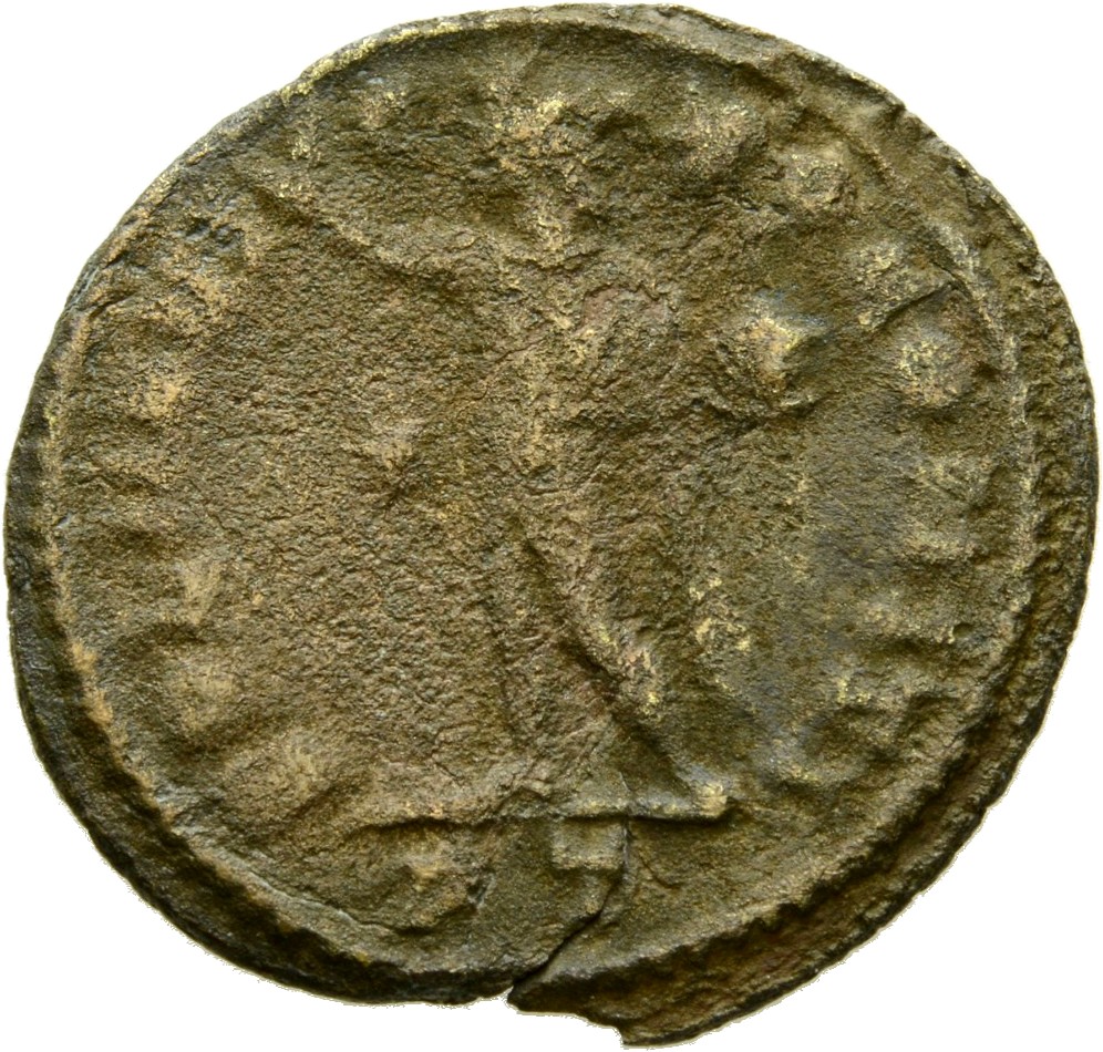 Constantine I reverse — Sol, radiate, chlamys draped across left shoulder, standing left, raising right hand and holding globe in left hand