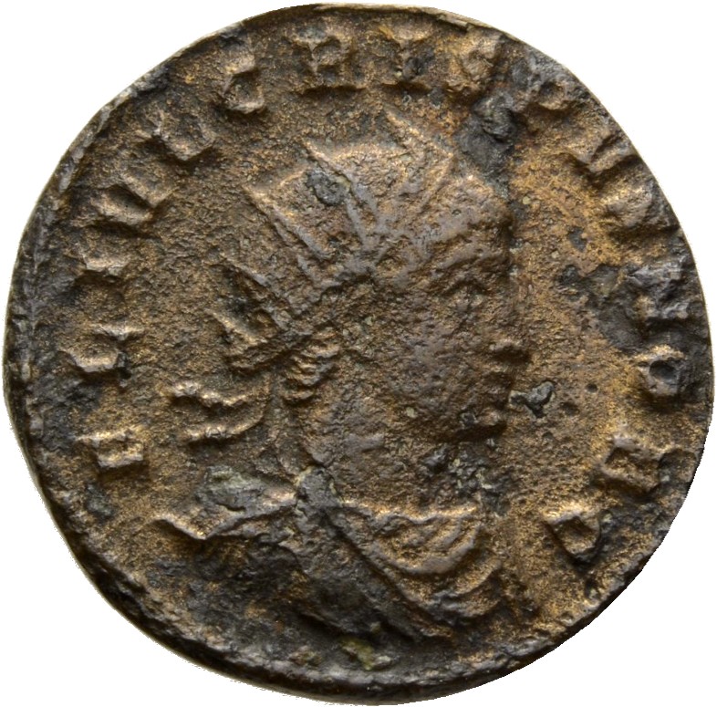 Constantine I obverse — Bust of Crispus, radiate, draped, cuirassed, right