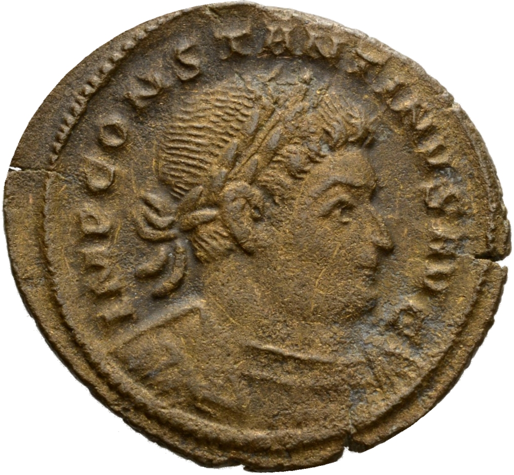 RIC VII Treveri 111 Constantine I obverse, Bust of Constantine I, laureate, cuirassed, right
